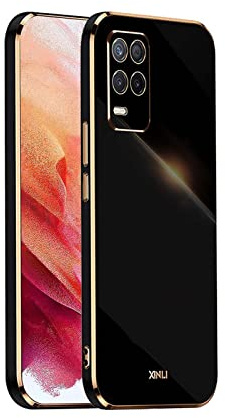 WEIOU Silikon Hülle für Realme 8 5G / Realme Narzo 30 5G Case, Handyhülle Golden Galvanisierrahmen Dünne Weiche TPU Soft Stoßfest Schutzhülle Cover Bumper - Schwarz