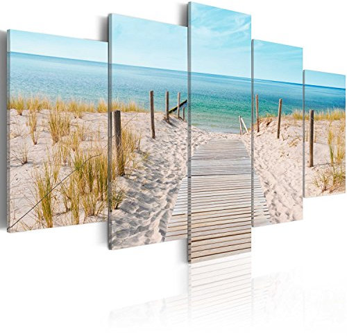 murando Cuadro Acústico Mar Playa 100x50 cm espuma acústica absorbe el sonido aislamiento lienzo de 5 piezas Impresión Artística Decoración de Pared c-B-0051-b-n
