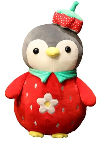 EXQULEG Pinguin Stofftier Plüschtier, Süße Pinguin Kuscheltier, Schneemann Weihnachten Pinguin Tier Kissen für Kinder Baby Jungen Mädchen (Erdbeere,35cm)