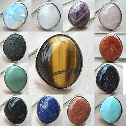 DarryDooly Tigerauge Lapislazuli Aventurin Karneol Howlith Opal Vulkan Kristall Damen Herren Art Ring 7~12 Größe anpassen PWB786