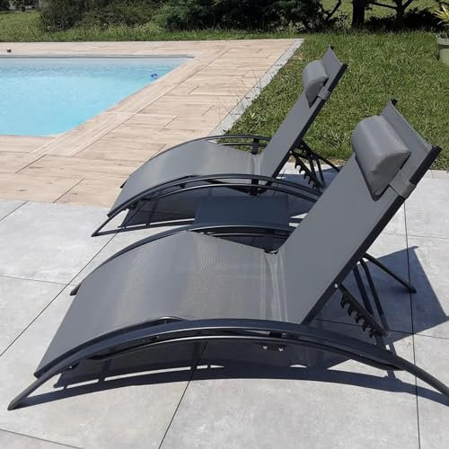 Purple LEAF A XXL - Juego de 2 sillas largas de jardín con mesa, baño de sol, 5 posiciones de ajuste, para tierra, peluda, jardín, piscina, gris