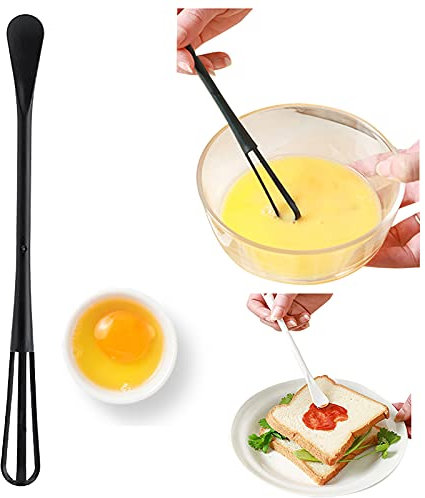 Batidor de huevos de cocina, batidor de huevos, batidor de nata, varilla de plástico para batir leche, pasteles, utensilios, cuchara de cocina, comedor y bar, puré de patatas (negro, tamaño único)