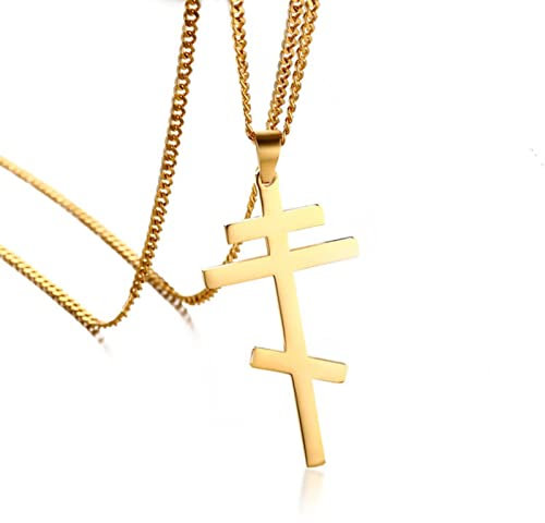 Hohe Qualität Punk Vintage Gold Silber Farbe Titan Stahl Christian Orthodox Kreuz Anhänger Halskette Männer