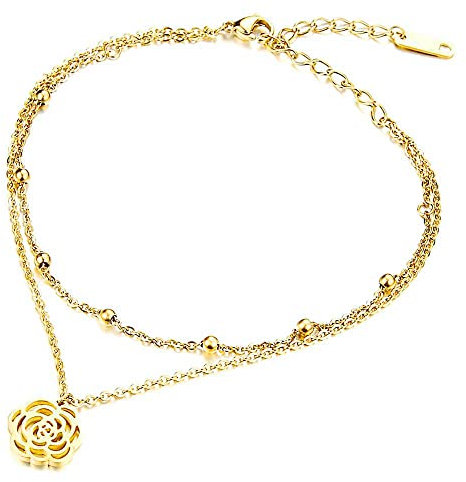 Kim Johanson Edelstahl Damen Fußkettchen *Verschiedene Modelle* in Gold | Fußkette mit Kugeln, Coins & Zirkonia | Rostfrei & Wasserfest | Fußband | Frauen Boho Schmuck | Verstellbar inkl Schmuckbeutel