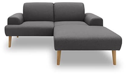 DOMO. collection Ecksofa Salinas, Sofa klein mit Federkern in L-Form, moderne Couch mit Holzfüßen und schwebender Optik, Eckcouch, Polsterecke, 217 x 176 x 83 cm (BxTxH), grau