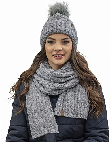 Vivisence Trendige Damen Winter Bommelmütze Mit Weichem Vlies-Innenfutter Aus Wärmendem Garn Antistatische Eigenschaften Perfekte Passform Für Kalte Wintertage Modisches Design, Hellgrau,Einheitsgröße