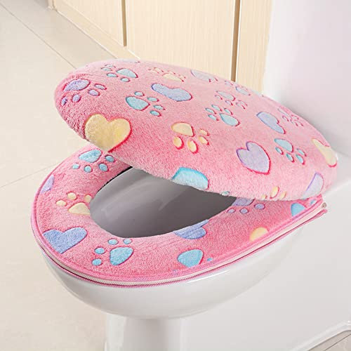 Toilet Seat Cover Set Soft Coral Fleece Washable Toilet Seat Lid Cover Pad Toilet Mat Cushion Toilet Seat Cover Pads Cushion (pink)