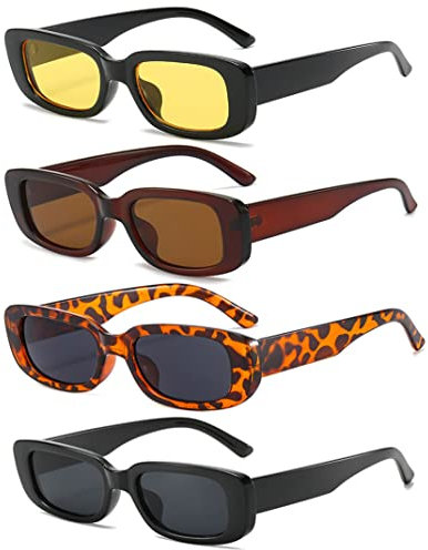 Unning 4 Stück Rechteckige Sonnenbrille für Damen Retro 90er Trendy Sonnenbrillen Set Vintage Quadrat Brille für Damen