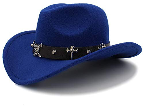 LIOONS Fashion Casual Unisex warm warm Fedora Hut Reithut Bequeme Dakota gebrochene Wolle Filz Western Cowboy Hut (Farbe : Blau, Größe : 59-61)