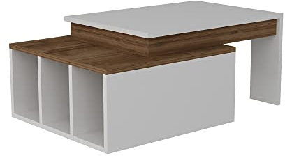Mesa de centro,100% Tablero de aglomerado rechapado en melamina, Color Blanco Nogal