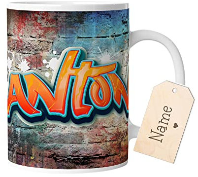 timalo® Coole Gaming Tasse personalisiert mit Namen | Kaffeetasse Geschenk für Gamer Becher | Graffitti Mauer Jungen orange | mug-gamer-55-a