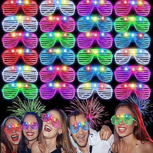 Neon Glasses Party - 24 Pack Flashing Glasses Glow in the Dark Kids Rave Glasses Flashing Sunglasses for Adults Rave Party Set Happy New Years Eve Party Glasses