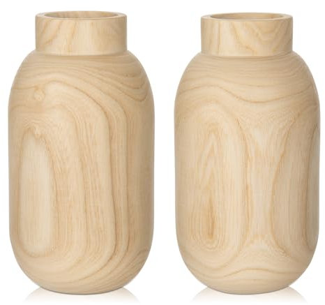 16CM Große Blumenvase Holzvase, Dekorative Vasen für Kunstblumen Blumengesteck, Dekovase aus Holz mit Plastikeinsatz, Öffnung - Ø 4.2 cm