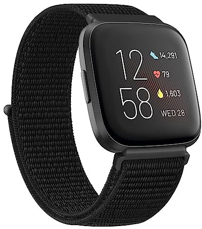 Oumida Kompatibel mit Fitbit Versa 2 Armband/Fitbit Versa Armband für Damen Herren, Ersatzarmband Nylon Sport Loop Uhrenarmband für Fitbit Versa 2/Fitbit Versa/Versa Lite, Schwarz
