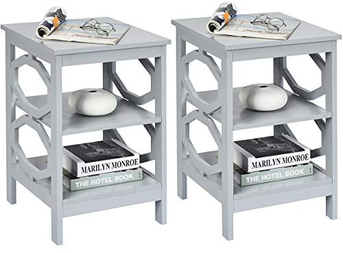 KOMFOTTEU Table de Chevet avec 2 Étagères Ouvertes, Table de Nuit avec Pieds antidérapants, Chevet de Nuit en Bois, pour Chambre, Salon, Bureau, 40 x 40 x 61,5 cm (2, Gris (Lot de 2))