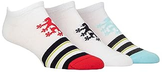 Pringle Mens Plain and Patterned Soft Cotton Secret Socks Pack of 3 Patterned and Plain Casual Trainer Socks (UK, Numeric, 7, 11, Regular, Regular, White Red Lion Toe Stripes)