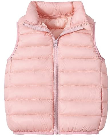 AIEOE Unisex Piumino Giubbotto con Tasche e Pulsante Smanicato Bambini Antivento Gilet Unisex Adatto da 5-6 Anni 130cm Rosa