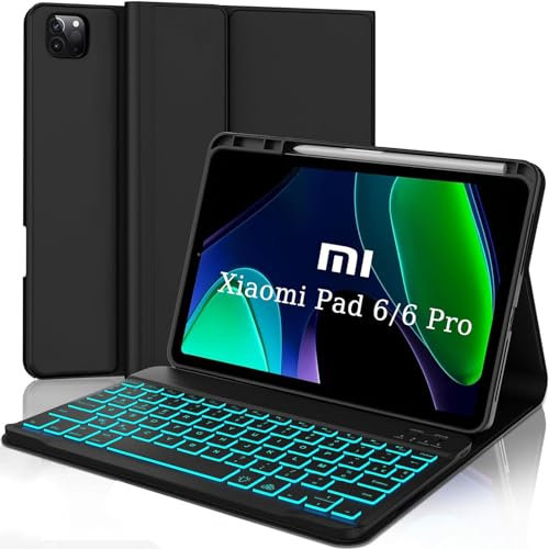 AVNICUD Clavier pour Xiaomi Pad 6/6 Pro 2023 11, Étui Clavier pour Xiaomi Pad 6 2023 Clavier avec Rétroéclairé Magnétique AZERTY Français Amovible Clavier pour Xiaomi Pad 6/6 Pro, Noir