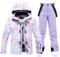 ALSOGO Damen Skijacke & Skihose Set Skianzug 2 teilig Schneeanzug 10.000mm Wasserdicht Schneejacke Winddichte Schneehose mit Abnehmbare Kapuzen Trägern zum Skifahren Snowboarden TY304 Lila XL