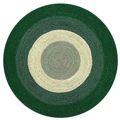 CASAVANI - Kelim Teppich, rund, 1,2 m, Grün und Beige, geflochtener Jute-Teppich, für drinnen und draußen, Flachgewebe, für Schlafzimmer, Nachttisch, rund, für Küche, Yoga