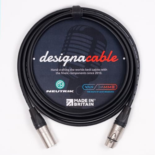 designacable.com 50m - Black Balanced XLR to XLR Cables - Handmade in the UK using Van Damme XKE Microphone Cable & Neutrik Female NC3FXX & Male NC3MXX XLRs.