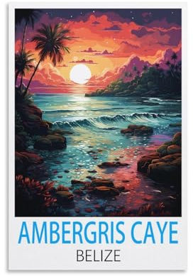 Ambergris Caye Belize Vintage-Reiseposter, 30 x 45 cm, Leinwand, Wandkunst, Wandbild, Gemälde, Dekoration, Wohnzimmer, Schlafzimmer, Dekoration