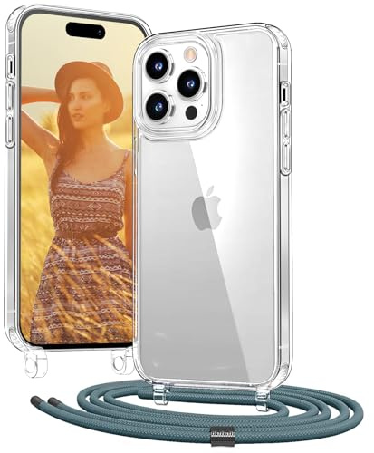 OLEPHY Handykette für iPhone 15 Pro Hülle mit Band, Grün | Necklace Handyhülle, Transparente Schutzhülle zum Umhängen [Verstellbarem und Demontage Umhängeband],