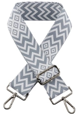 Schultergurt Taschengurt Verstellbarer Breit 5CM,Längenverstellbarer 75-135cm Schulterriemen,Taschengurte zum Wechseln,Zubehör für Tragetaschen Handtaschen Crossbody,Schwarz Schnalle,Grau weiß