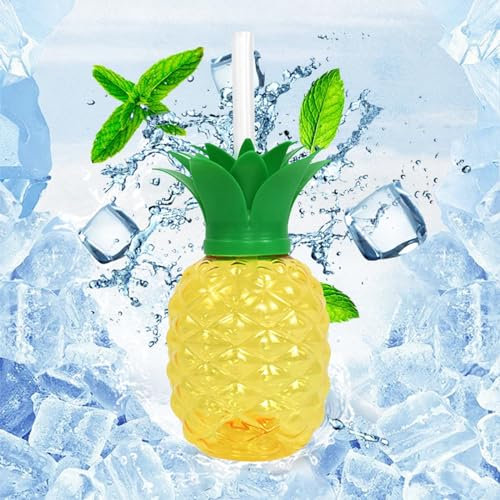 AMZLORD 3/6 Kaltgetränkebecher, 500 ml, Ananas-/Erdbeerform, tropische Sommerbecher mit Strohhalm, kreative Geburtstagsparty-Dekoration