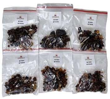 DHYANA - Weihrauchharz - Myrrhe - 6 Beutel à ca. 16 GR - Natürlicher Weihrauch zur Reinigung - Herkunft Indien - Gesamt 100 Gramm