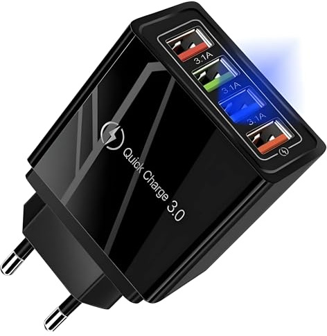 PARENCE.- Chargeur Mural 4 Ports USB - Rapide et Efficace - Universel, Indicateur LED (Update 2024)