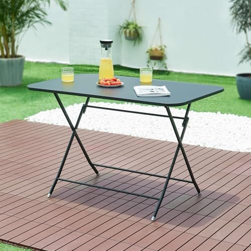 [en.casa] Gartentisch Sande Klapptisch 110 x 70 x 71 cm Balkontisch Stahl klappbar rechteckig Schwarz Outdoor-Beistelltisch faltbar