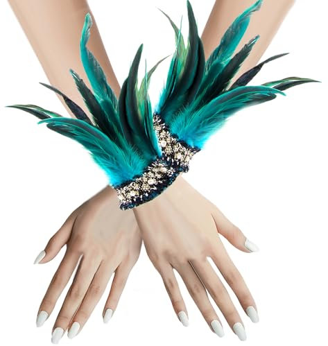 badaren 1 Paar Feder Manschetten, Feder Armband, Blaue Feather, Gothic Kostüme Manschetten, für Halloween, Mardi Gras,Faschingsball, Zubehör zum Cosplay Spiel Party