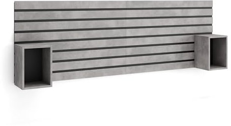 Skraut Home | Tête de lit | avec Tables de Chevet | 214x70x3 cm | Lit 120,135,140,150,160 cm | Panneaux Muraux | Style Moderne | Ciment