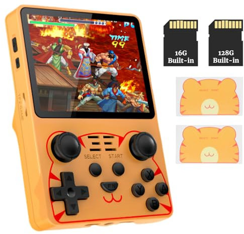 Bewinner Retro Handspielkonsole RGB20S – 3,5-Zoll-Bildschirm, HD-WLAN, Retro-Spielekonsole mit 2500 Klassischen Spielen und 3500 MAh Akku für Linux-System, Orange (16 GB + 128 GB)