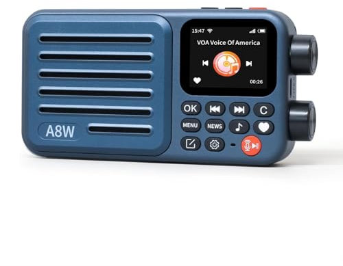 Choyong Radio de Internet A8W, receptor FM portátil inteligente WIFI/4G con 4K + estaciones prealmacenadas, búsqueda por voz, batería recargable de 2000 mAh, reloj despertador, tarjeta micro SD