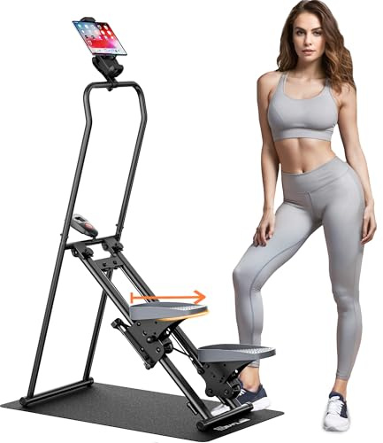 Escalera mejorada para gimnasio en casa, escalador vertical de cuerpo completo con pedales más grandes, manillar ajustable y diseño plegable compacto para entrenamientos cardiovasculares, capacidad de