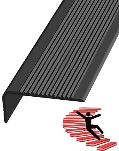 L-förmiger Treppenkantenschutz, Treppenprofil, selbstklebend, Gummi, Treppenkantenschutz, rutschfeste Treppenkante, Treppennasenform, für drinnen und draußen, Breite 3 x 7 cm (Farbe: Schwarz, Größe: