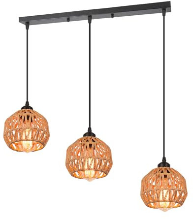 LIGKIN 3 Luci Lampadario Industriale Vintage Lampada a sospensione Paralume in Metallo Corda, E27 Illuminazione a Soffitto Retro per Ristorante Soggiorno Camera da letto