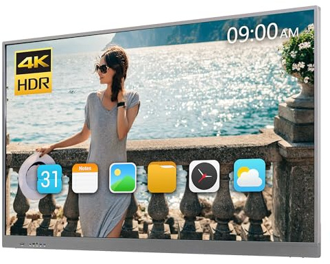 85-Inch Interactive Whiteboard 4K Dual-OS Smart Board with 13MP Camera | Android 14, Windows 10, 8GB RAM, 256GB Storage & 20-Point Touch Support Lessons, Meetings & Office with Wall Mount