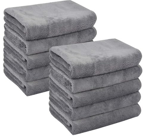 HIDMD Mikrofaser-Gesichtstuch, Make-up-Entferner-Tuch, Gesichts-Waschlappen, Gesichtsreinigungstücher für Augen, Gesichtspeeling, Bad, 30 cm x 30 cm, 10 Stück, Grau