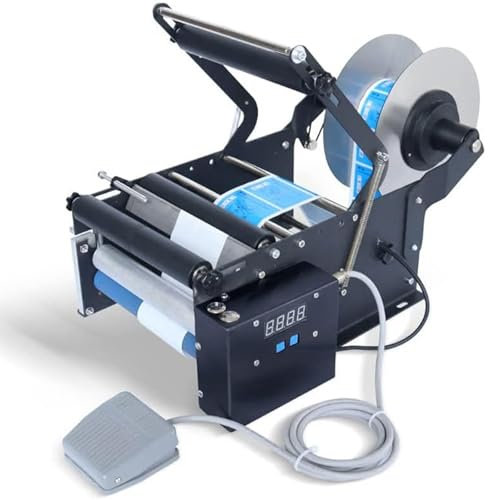 FANGQMM Etichettatrice Semi-Automatica dell'etichettatrice della Bottiglia Regolabile Etichettatrice elettrica per Bottiglie Rotonde Etichettatrice per Vino per Cosmetici, Bevande, Alimenti