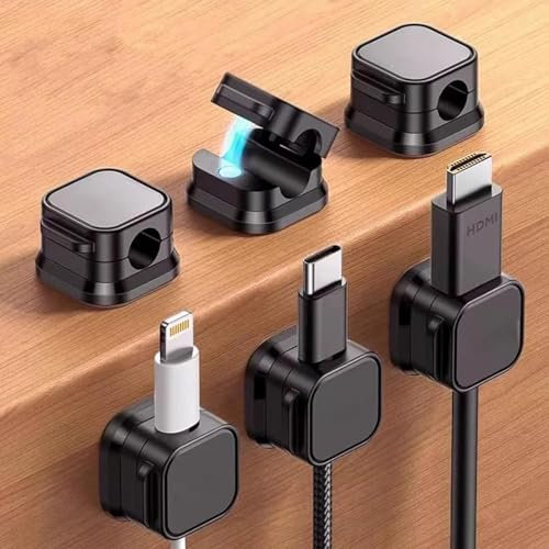 Cord Organiser 6 Pack Cable Tidy Clips Magnetic Management Self Adhesive Wire Holder for Desk Nightstand Charging Cables HDMI USB Audio Cable Office Home Black