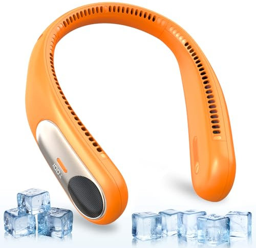 Portable Neck Fan,Personal Wearable Bladeless Fan,LED Display, 4-Speeds,6000mAh USB Rechargeable,360° Strong Cooling Wind,Gifts for Men Women Dad Mom,Hands Free Long Lasting Battery Fans (Orange)