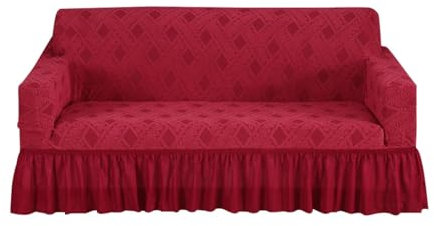 Sofabezüge Im Retro-Stil Mit Rüschenrock Alles-in-One-Sofabezüge Jacquard-Stretch-Sofabezüge Möbelbezüge Für Sessel, Zweisitzer, Ecksofa(Wine red,2 seaters(145-185cm))