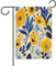 Drapeau de jardin à fleurs jaunes et bleues - Bannière double face - Petits drapeaux personnalisés pour piscine, cour, extérieur - Décoration murale - 32,6 x 47,5 cm