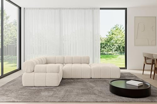 ALTDECOR Modulares Sofa Ecksofa in L-Form Corner modular Sofa Eckcouch Couch Wohnlandschaft Cauchsofa Polstersofa Felto-L1-285x190x70 cm Beige