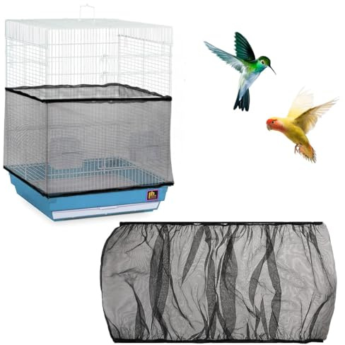 JEYORZY 1x Vogelkäfig Abdeckung, Einstellbar Vogelkäfig Abdeckung, Vogelkäfig Samenfänger, Schutznetz für Vogelkäfig, Papageien Nylon Mesh Geeignet für Käfige mit einem Umfang von 112-150cm, Schwarz-M