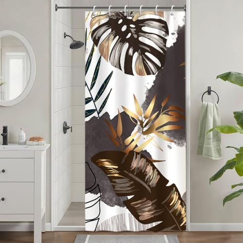 Uiiooazy Rideau de Douche Anti Moisissure 90x180cm Gris Noir Tropical | Rideau de Baignoire Jungle Feuilles de Palmier Marron Tissu Lavable Imperméable Polyester avec 6 Crochets pour Salle de Bain