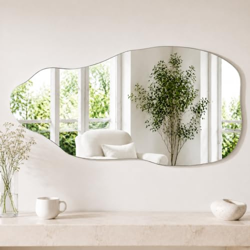 Trintion 100 * 50cm Asymmetrischer Spiegel Dekorativ – Rahmenloser HD Glas Spiegel in Wolkenform, Organisches Asymmetrisches Fleck Wandspiegel Moderner